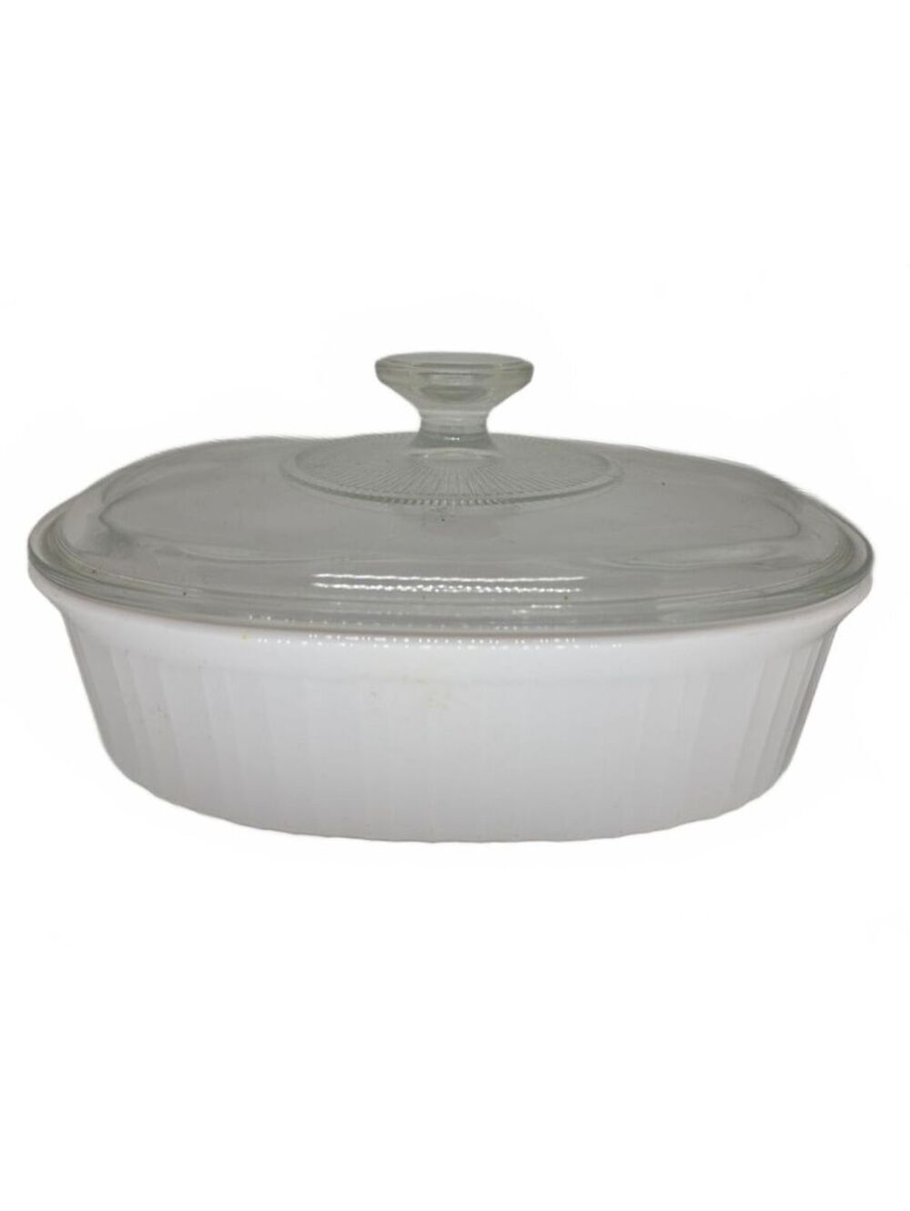 Vtg CorningWare White Oval Casserole Dish Clear Glass Lid